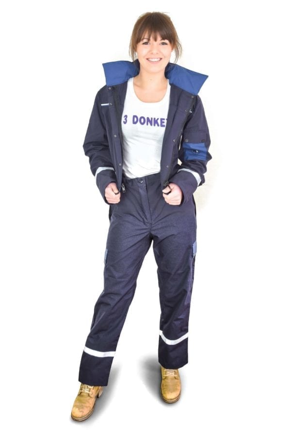 a firl wearing classic blue coverall