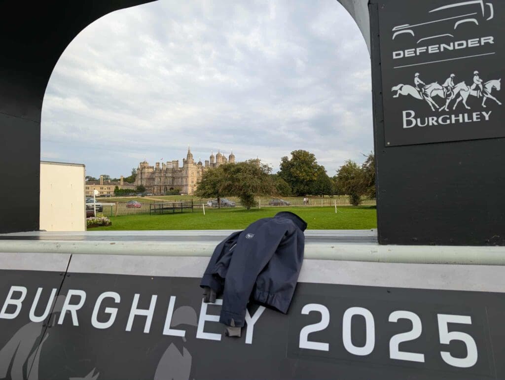 Image showing the main cross country fence at Burghley horse trials 2025 with a jacket laid on the top.